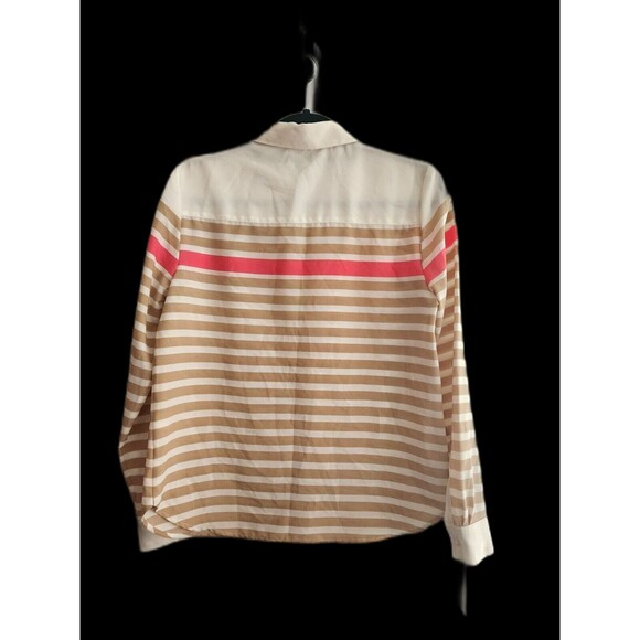 Talbots Ivory Tan Pink Striped Peter Pan Collar Blouse Top Size 6 Petite - Picture 2 of 5